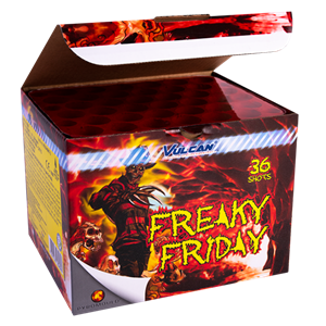 1629 Freaky Friday Freaky Friday Vulcan 36 Shots Vulcan Europe Vulcan Fireworks Pyromould Pyromould Cake Compaact Vuurwerkbatterij T&T Fireworks