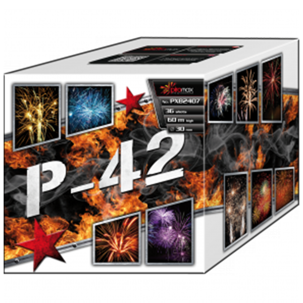 PXB2407 P 42 P42 Piromax P42 P 42 Piromax Piromax Fireworks Piromax Fajerwerki Cake Compact Vuurwerkbatterij T&T Fireworks